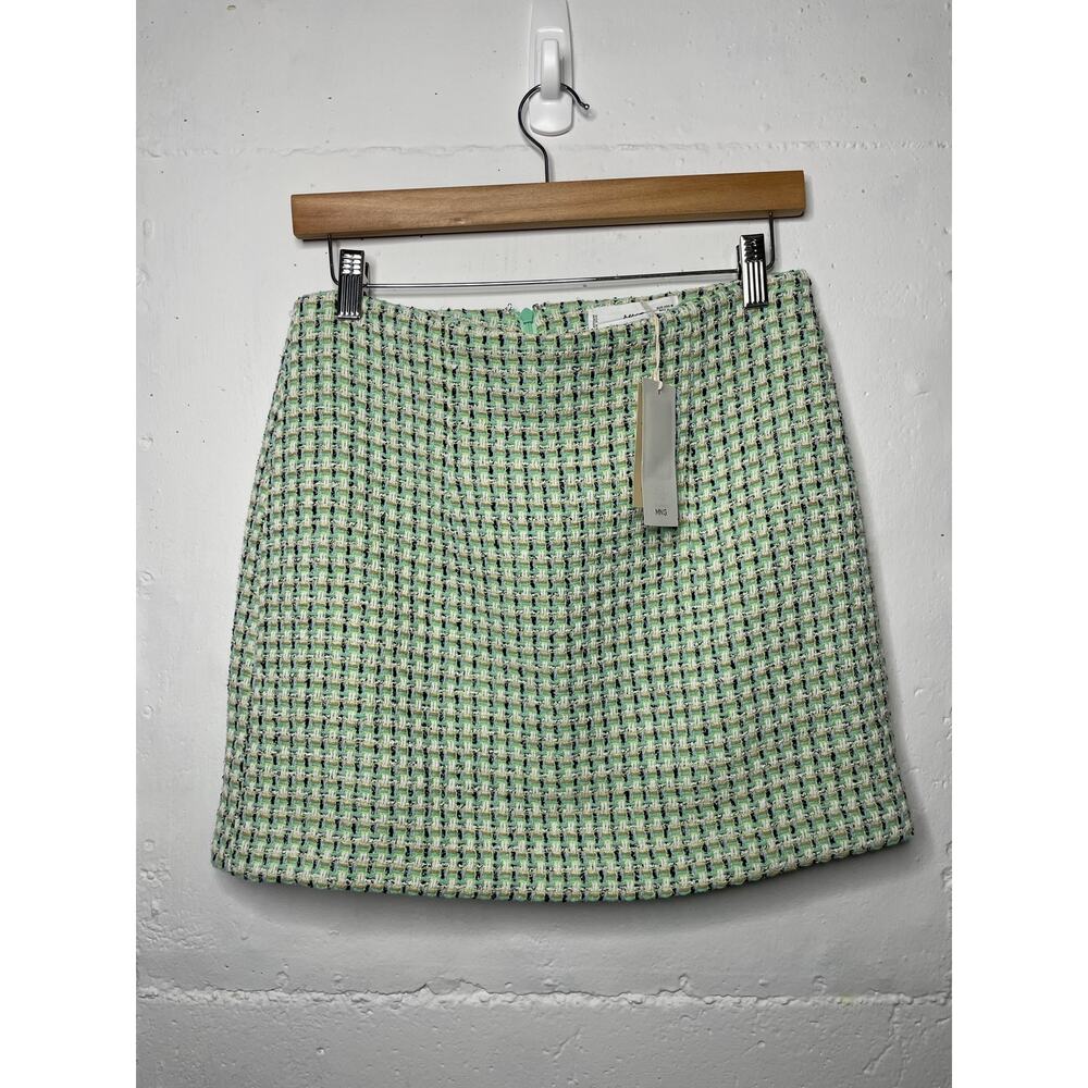 NEW MNG TMango Tweed Mini Skirt Pastel Green Size Medium - Picture 1 of 6